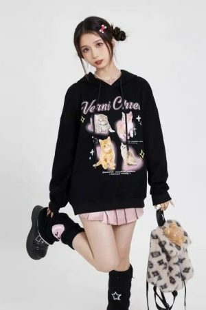 Kawaii Cat Print Y2K Streetwear Hoodie