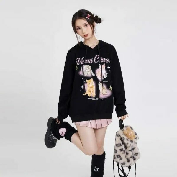 Kawaii Cat Print Y2K Streetwear Hoodie