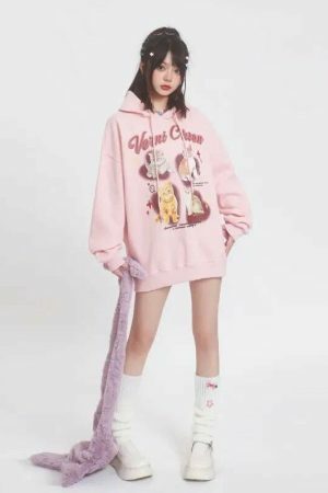 Kawaii Cat Print Y2K Streetwear Hoodie