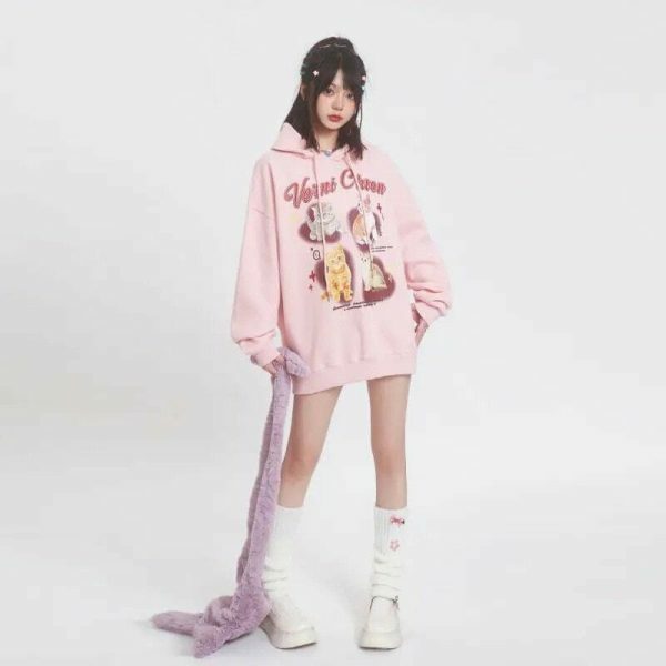 Kawaii Cat Print Y2K Streetwear Hoodie