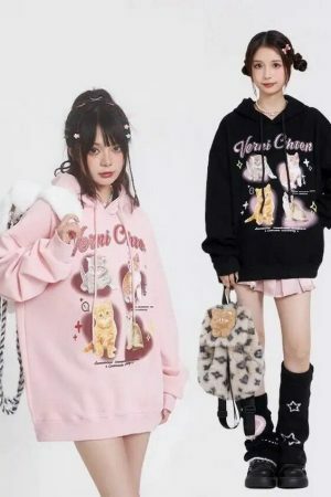 Kawaii Cat Print Y2K Streetwear Hoodie