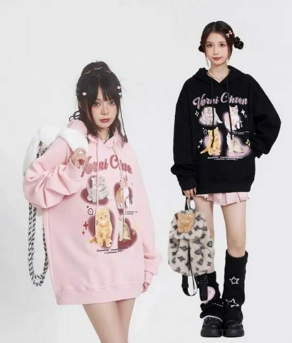 Kawaii Cat Print Y2K Streetwear Hoodie