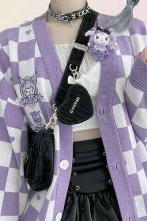 Kawaii Checkered Cardigan: Y2K Korean Streetwear Sweater