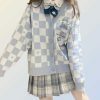 Kawaii Checkered Cardigan: Y2K Korean Streetwear Sweater