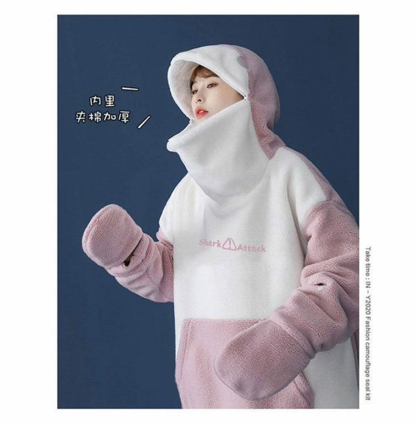 Kawaii Shark Hoodie Women's Korean Fashion Streetwear Oversized Thicken Coat