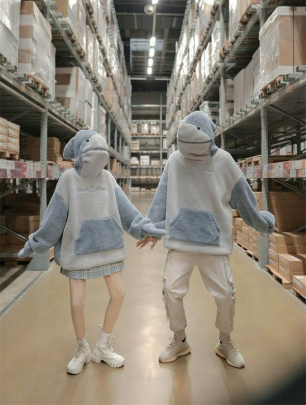 Kawaii Shark Hoodie Women's Korean Fashion Streetwear Oversized Thicken Coat