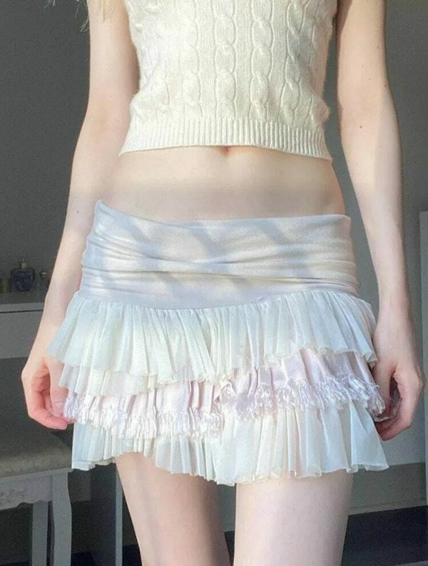 Kawaii Stitching Pleated Skirt - Balletcore Aesthetic Y2K Fashion