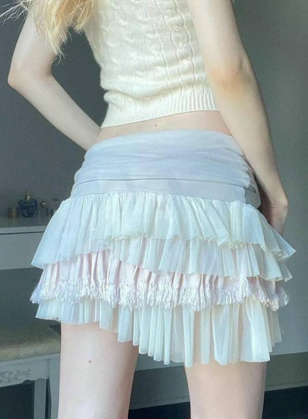 Kawaii Stitching Pleated Skirt - Balletcore Aesthetic Y2K Fashion