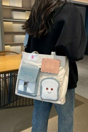 Kawaii Toast Shoulder Bag for Women - Large Crossbody Tote with Y2K Aesthetics