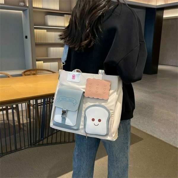 Kawaii Toast Shoulder Bag for Women - Large Crossbody Tote with Y2K Aesthetics