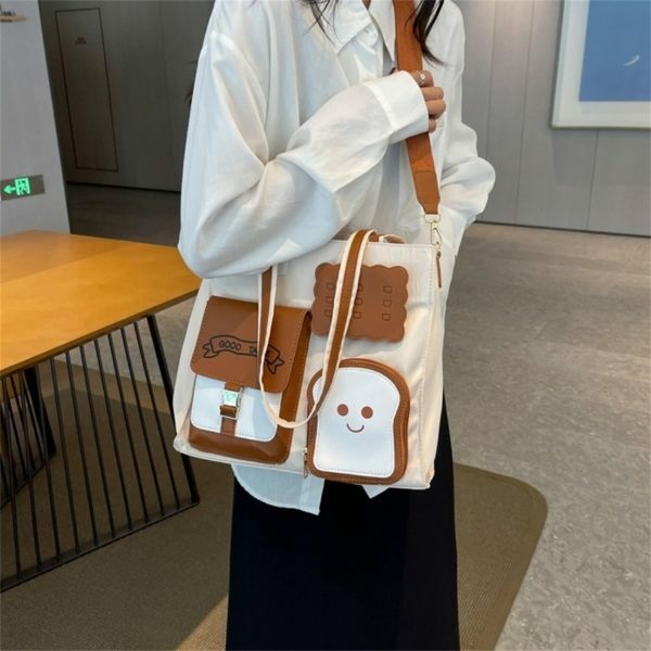 Kawaii Toast Shoulder Bag for Women - Large Crossbody Tote with Y2K Aesthetics