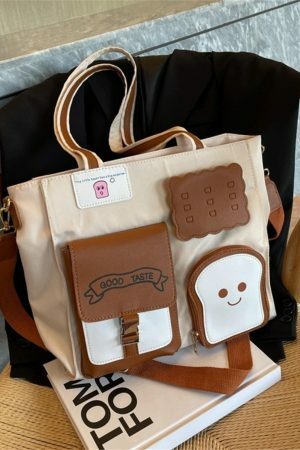 Kawaii Toast Shoulder Bag for Women - Large Crossbody Tote with Y2K Aesthetics