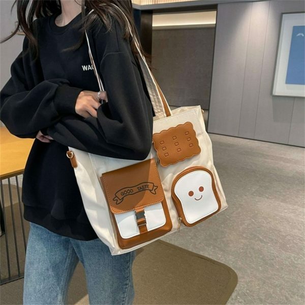 Kawaii Toast Shoulder Bag for Women - Large Crossbody Tote with Y2K Aesthetics