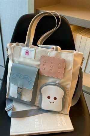 Kawaii Toast Shoulder Bag for Women - Large Crossbody Tote with Y2K Aesthetics