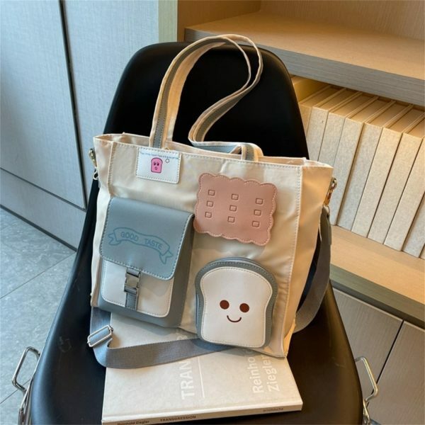 Kawaii Toast Shoulder Bag for Women - Large Crossbody Tote with Y2K Aesthetics