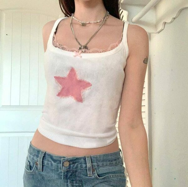 Kawaii Y2K Star Patch Grunge Cami Top