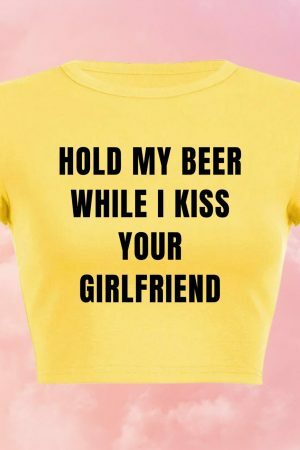 Kiss Your GF Baby Tee Funny Slogan Streetwear Y2K T-Shirt