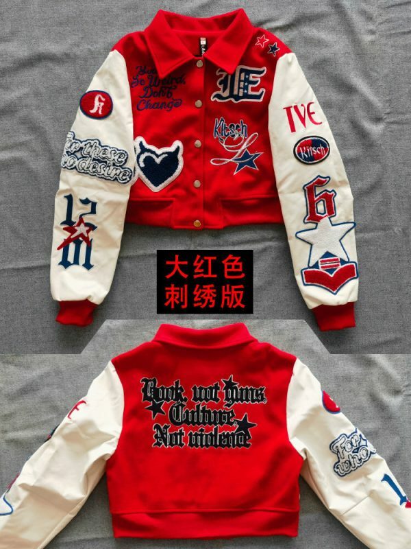 Kitsch Schoolgirl Varsity Jacket with Embroidered Patch - Y2K Streetwear Fashion