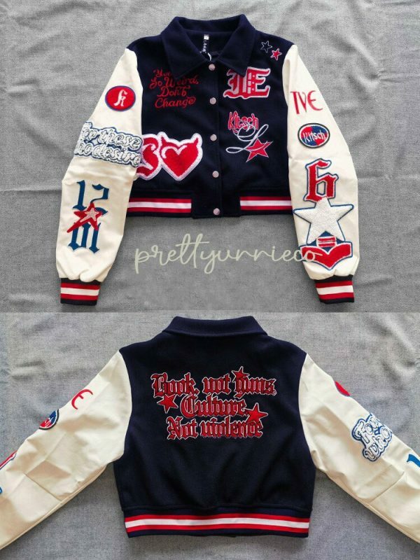 Kitsch Schoolgirl Varsity Jacket with Embroidered Patch - Y2K Streetwear Fashion