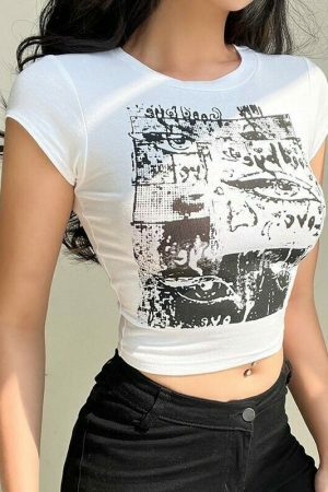 Korean Print White Crop Top | Abstract Printed T-shirt | Eye Graphic Aesthetic Streetwear Fashion | Trending Kawaii Fashion | Y2K Trash Tee

Optimized Title: Korean Print White Crop