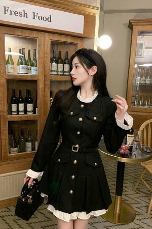 Korean Style Light Coat Dress with Belt Set - S-4XL - 3 Colors