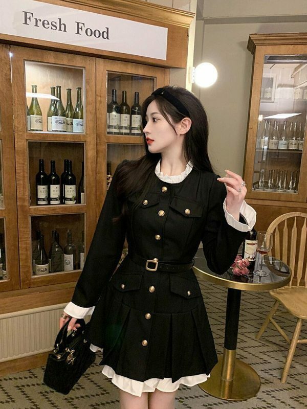 Korean Style Light Coat Dress with Belt Set - S-4XL - 3 Colors