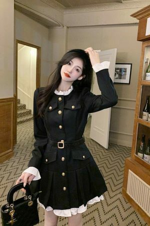 Korean Style Light Coat Dress with Belt Set - S-4XL - 3 Colors