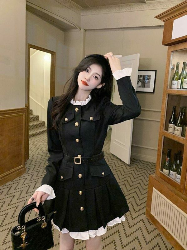 Korean Style Light Coat Dress with Belt Set - S-4XL - 3 Colors