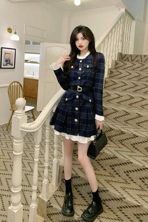 Korean Style Light Coat Dress with Belt Set - S-4XL - 3 Colors