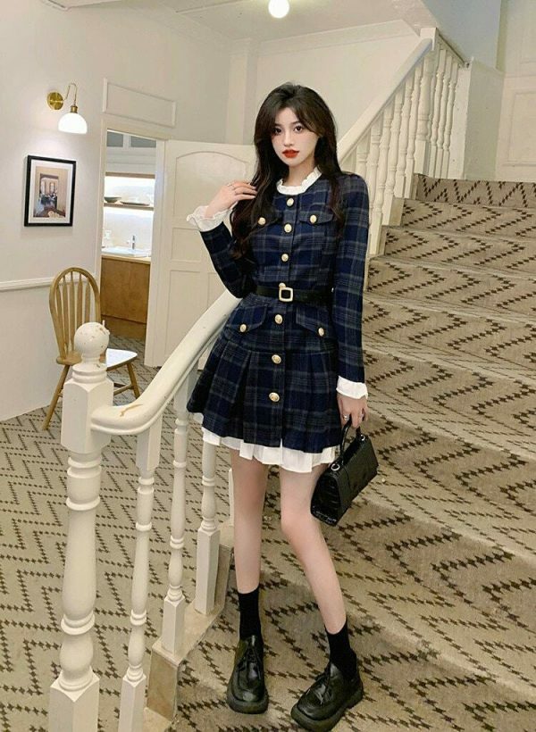 Korean Style Light Coat Dress with Belt Set - S-4XL - 3 Colors