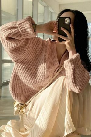 Korean Thick Knitted Cardigan Sweater | Y2K Streetwear Fashion