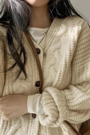 Korean Thick Knitted Cardigan Sweater | Y2K Streetwear Fashion