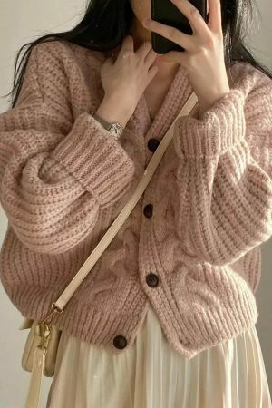 Korean Thick Knitted Cardigan Sweater | Y2K Streetwear Fashion