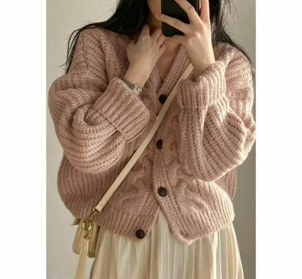 Korean Thick Knitted Cardigan Sweater | Y2K Streetwear Fashion