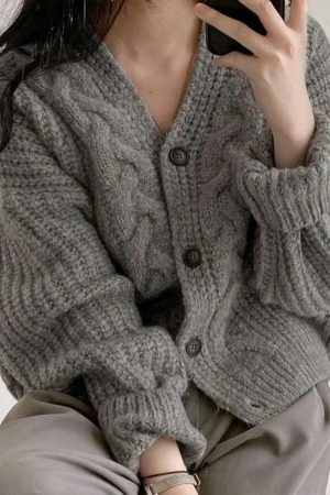 Korean Thick Knitted Cardigan Sweater | Y2K Streetwear Fashion