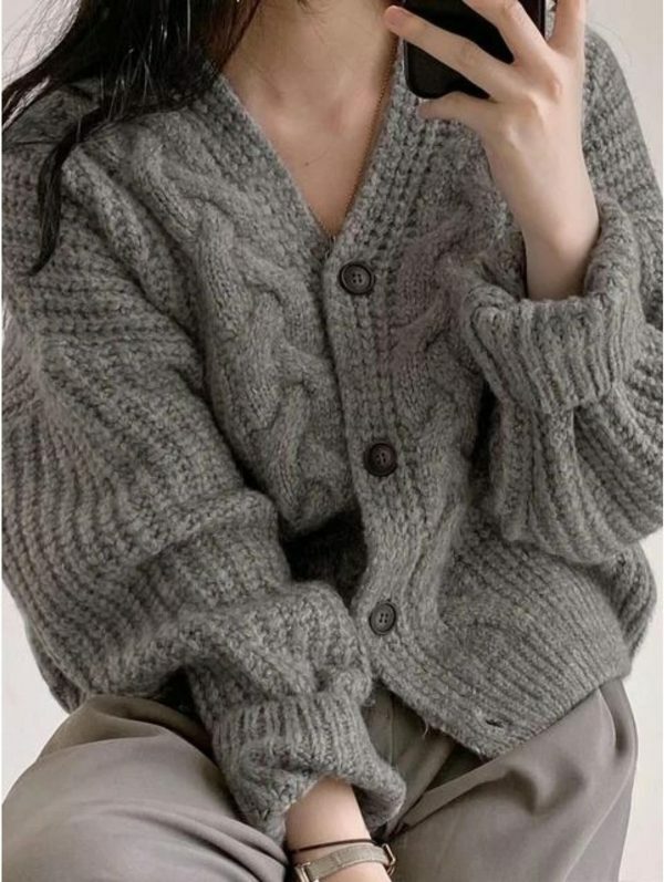 Korean Thick Knitted Cardigan Sweater | Y2K Streetwear Fashion