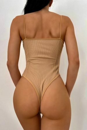 Latte Y2K Streetwear Bodysuit - Soft, Stretchy, Body-Contouring