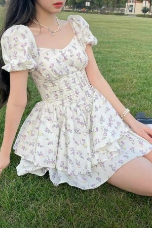 Lavender Pastel Floral Y2K Aesthetic Summer Dress