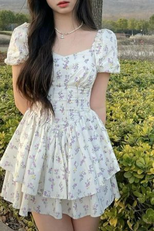 Lavender Pastel Floral Y2K Aesthetic Summer Dress