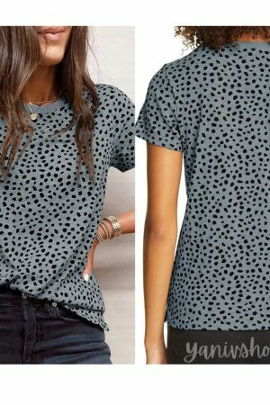 Leopard Print Streetwear Tee: Y2K Short Sleeve Blouse