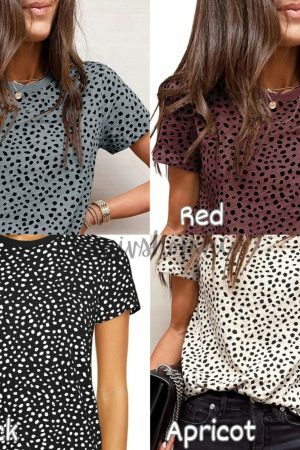 Leopard Print Streetwear Tee: Y2K Short Sleeve Blouse