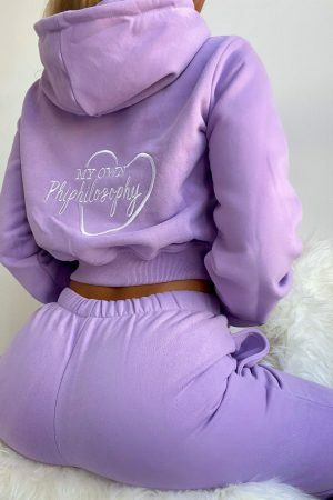 Lilac Embroidered Logo Hoodie Set: Cozy Y2K Streetwear Aesthetic