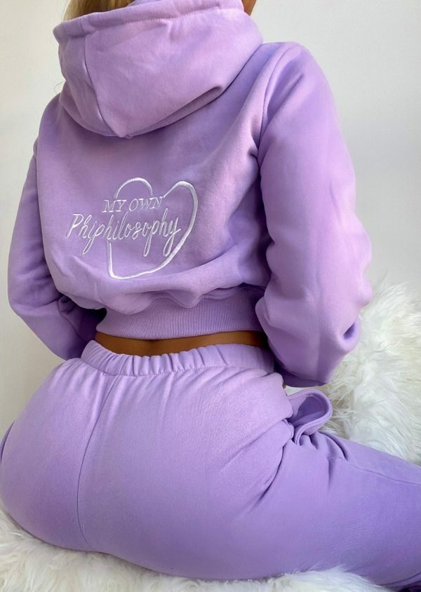 Lilac Embroidered Logo Hoodie Set: Cozy Y2K Streetwear Aesthetic