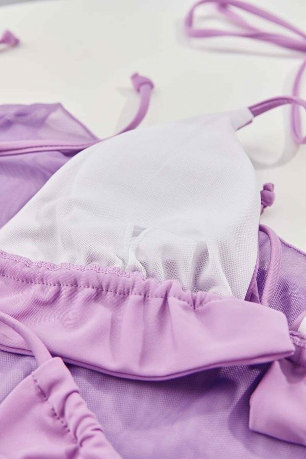 Lilac Ruffle Triangle String Bikini Set with Matching Scrunchy