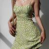 Lime Floral Mini Dress: Chiffon Tie Strap Sundress Y2K Streetwear Aesthetic