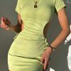 Lime Ribbed Drawstring Dress | Y2K Streetwear Aesthetic