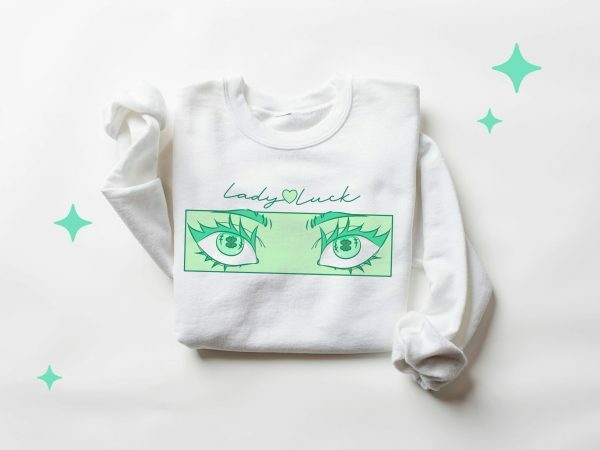 Lucky Anime Eyes Y2K Streetwear Sweatshirt - St. Patrick's Day Aesthetic