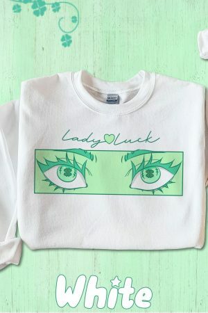 Lucky Anime Eyes Y2K Streetwear Sweatshirt - St. Patrick's Day Aesthetic