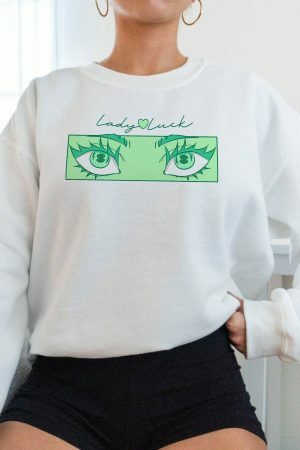 Lucky Anime Eyes Y2K Streetwear Sweatshirt - St. Patrick's Day Aesthetic