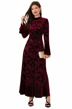 Luxurious Velvet Maxi Dress with Y2K Aesthetics